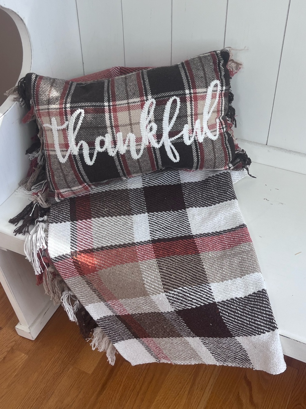 Fall plaid pillow a d blanket set